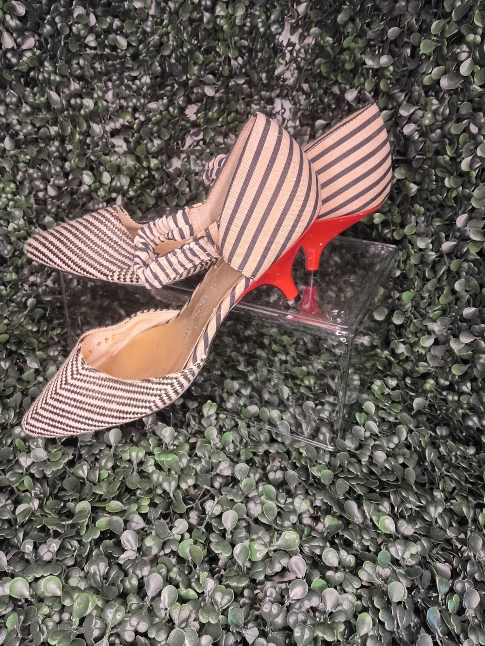 Isabel Toledo Striped Pointed D'Orsay Heels with Red Heel